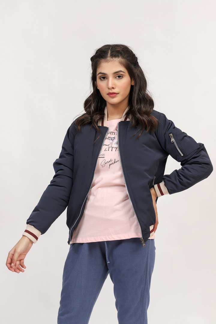 Bomber Jacket With Contrast Rib